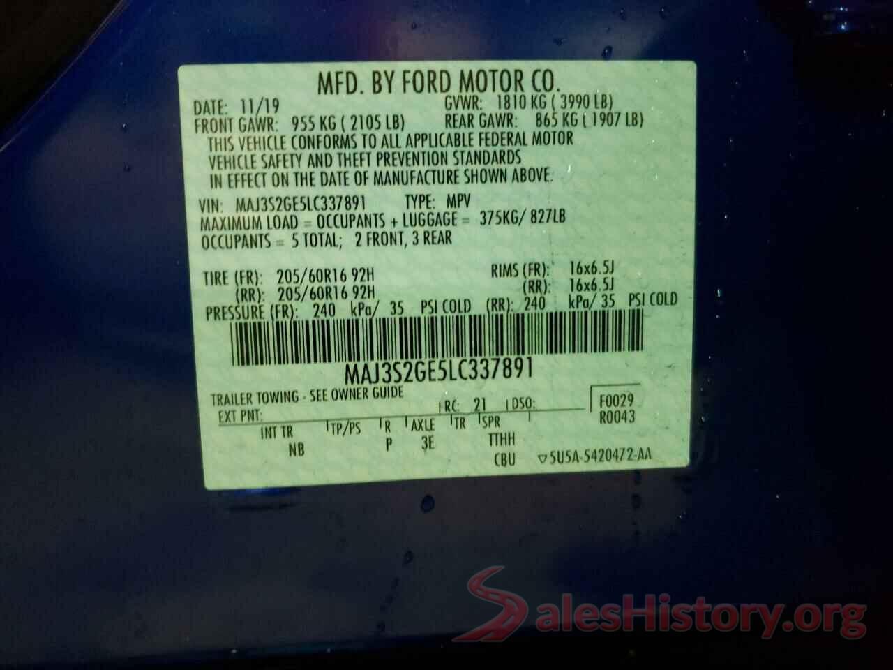 MAJ3S2GE5LC337891 2020 FORD ECOSPORT