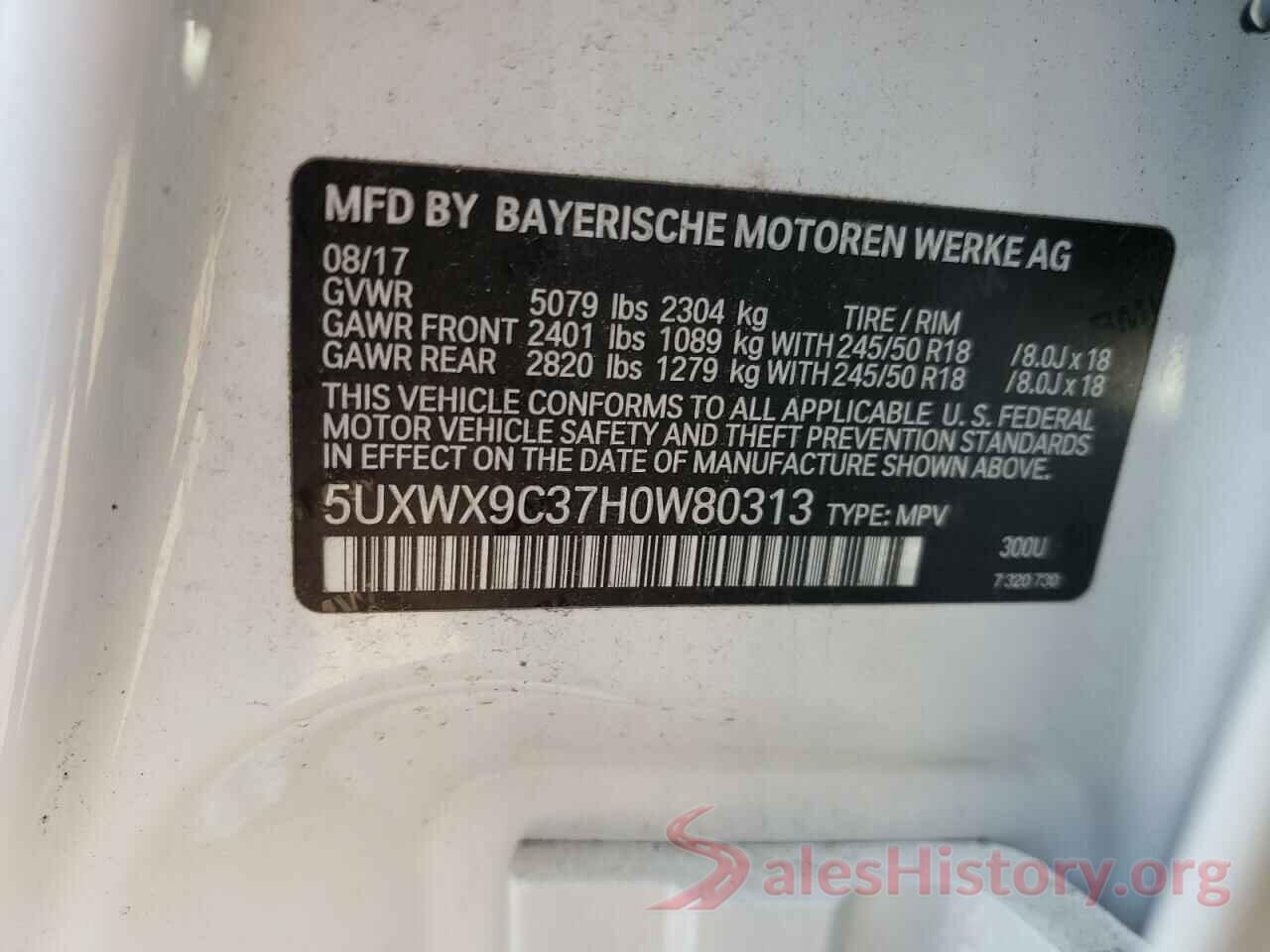 5UXWX9C37H0W80313 2017 BMW X3