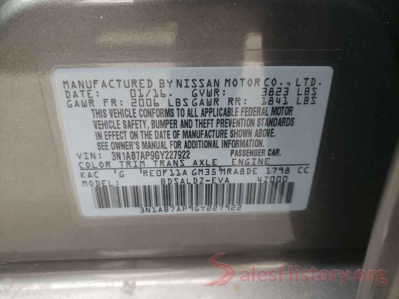 3N1AB7AP9GY227922 2016 NISSAN SENTRA