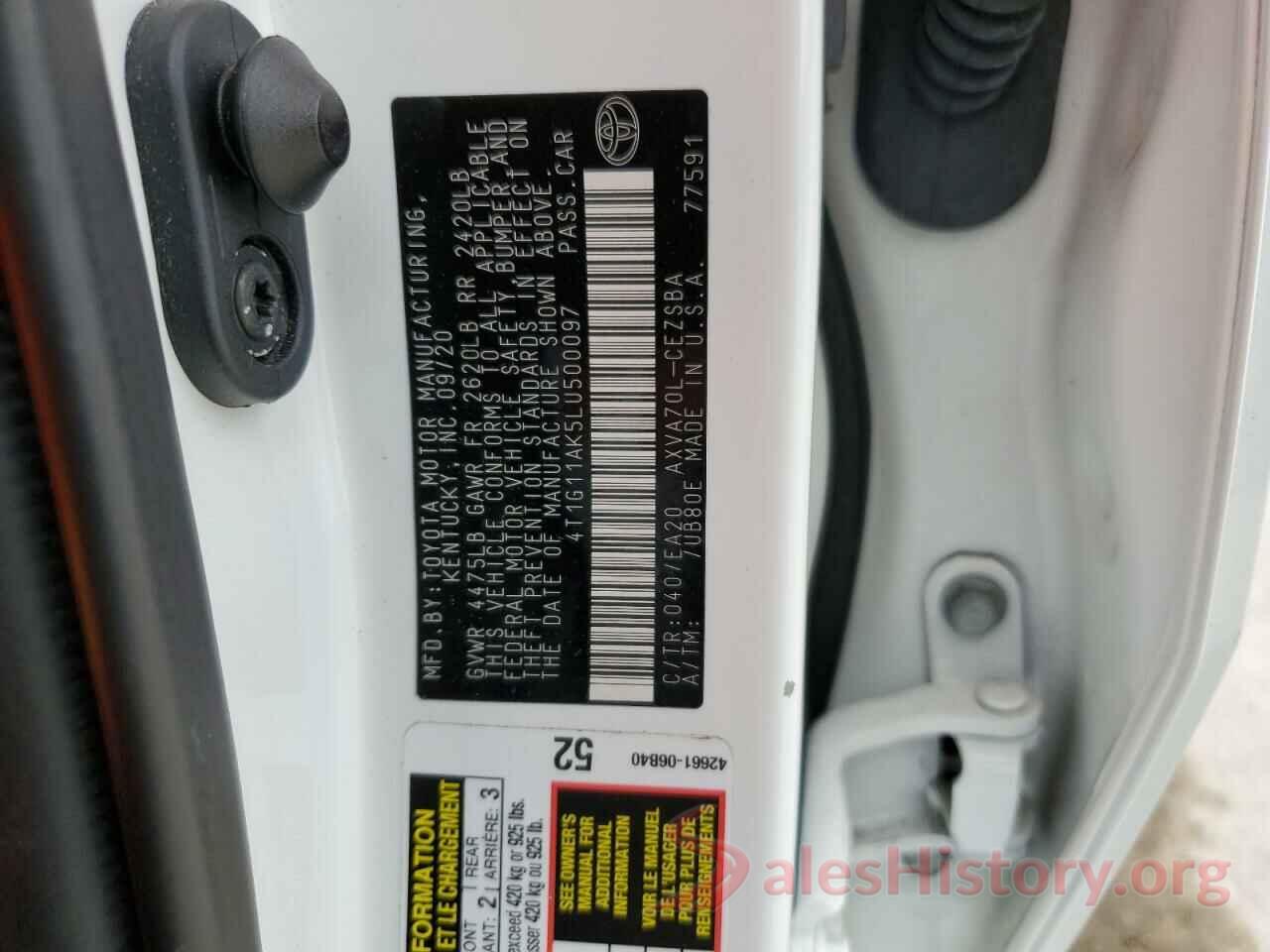 4T1G11AK5LU500097 2020 TOYOTA CAMRY