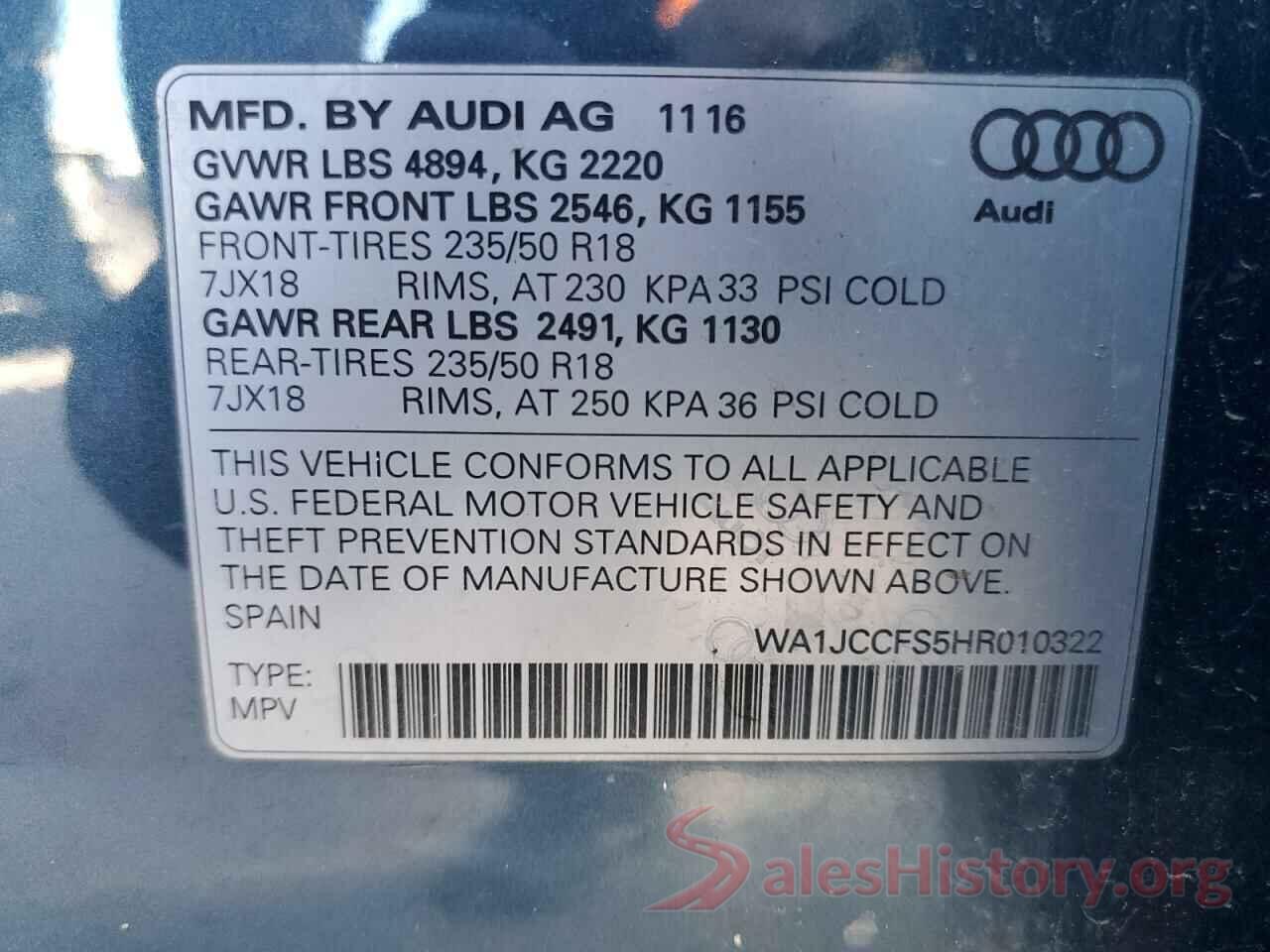 WA1JCCFS5HR010322 2017 AUDI Q3