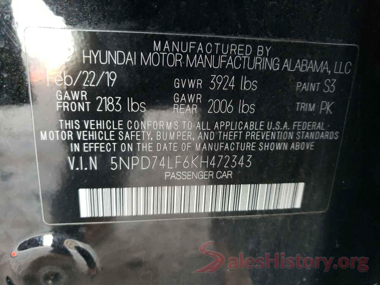 5NPD74LF6KH472343 2019 HYUNDAI ELANTRA