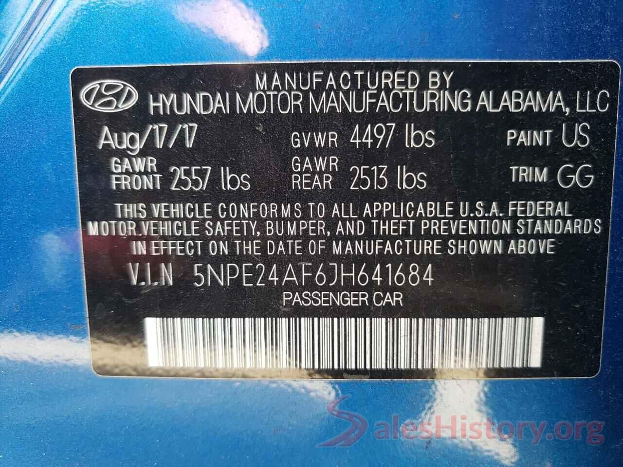 5NPE24AF6JH641684 2018 HYUNDAI SONATA