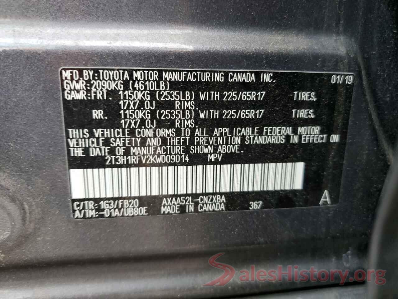 2T3H1RFV2KW009014 2019 TOYOTA RAV4