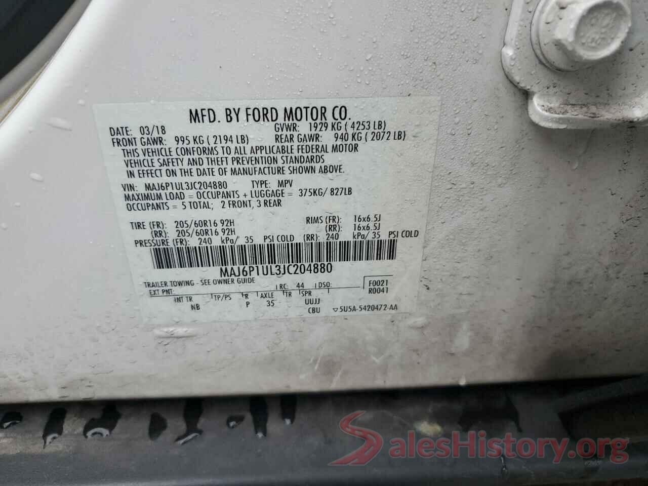 MAJ6P1UL3JC204880 2018 FORD ECOSPORT