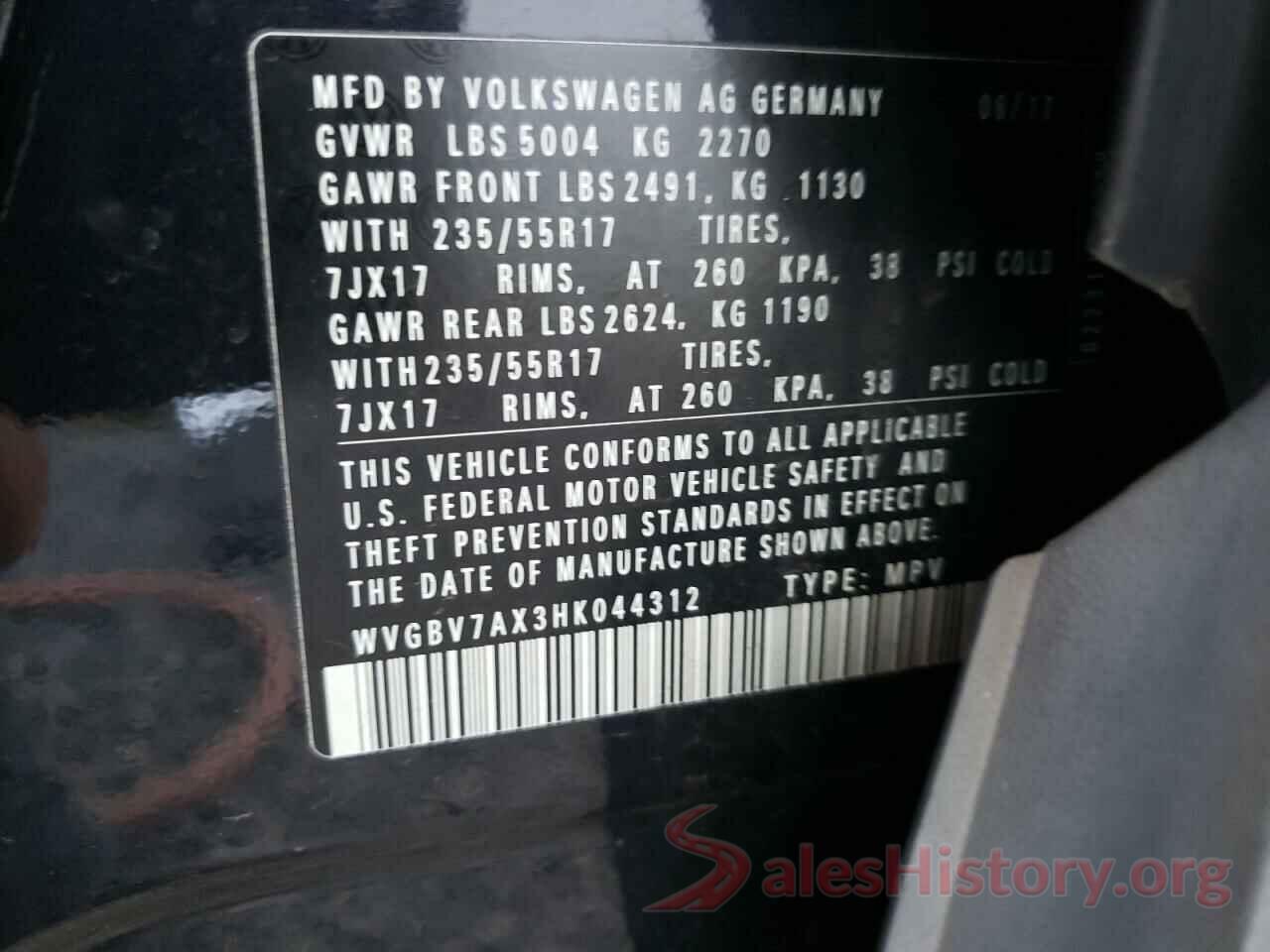 WVGBV7AX3HK044312 2017 VOLKSWAGEN TIGUAN