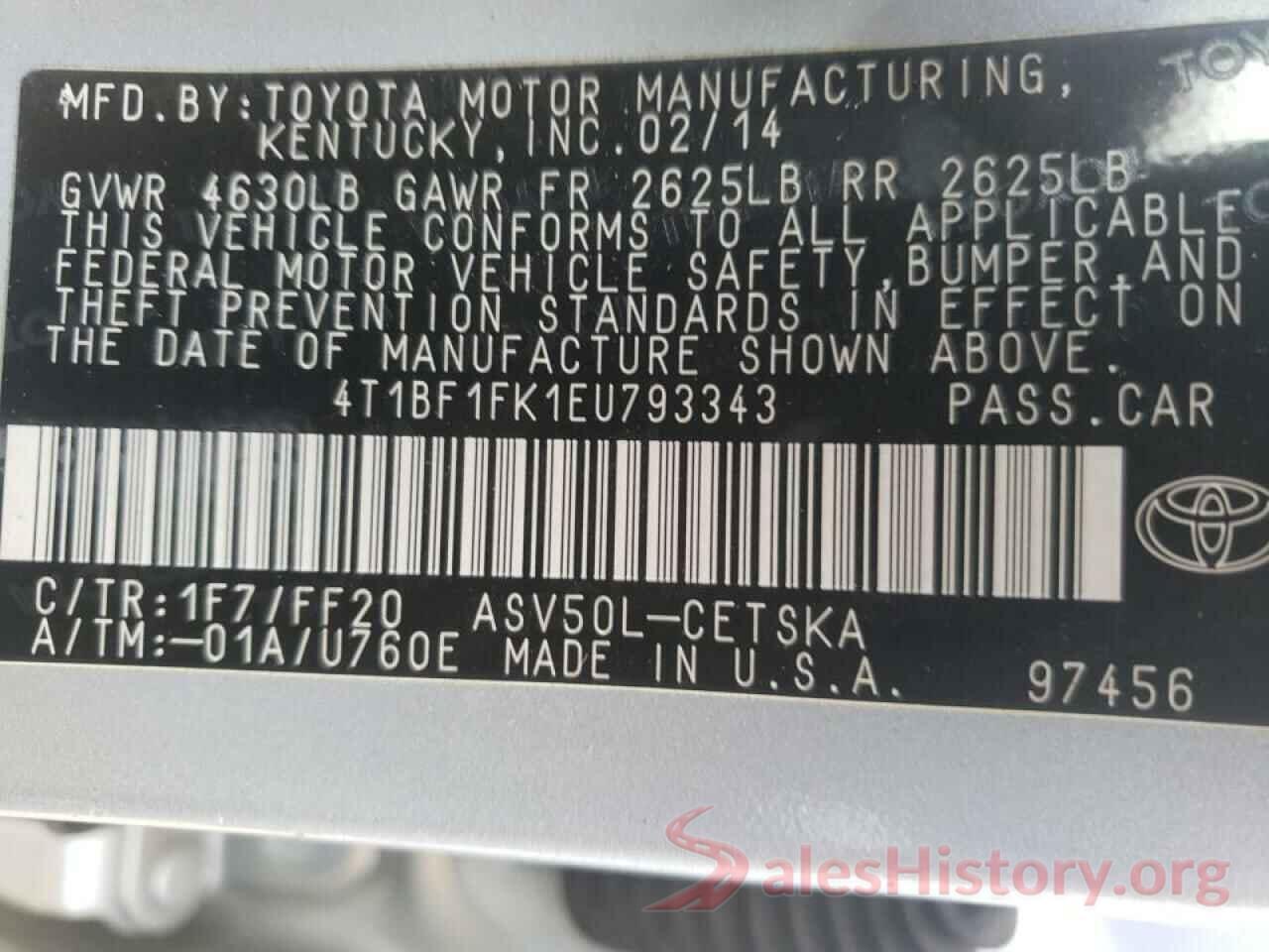 4T1BF1FK1EU793343 2014 TOYOTA CAMRY