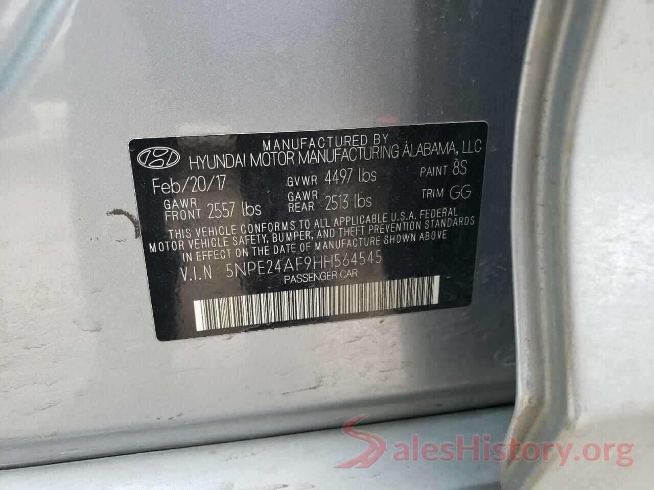 5NPE24AF9HH564545 2017 HYUNDAI SONATA