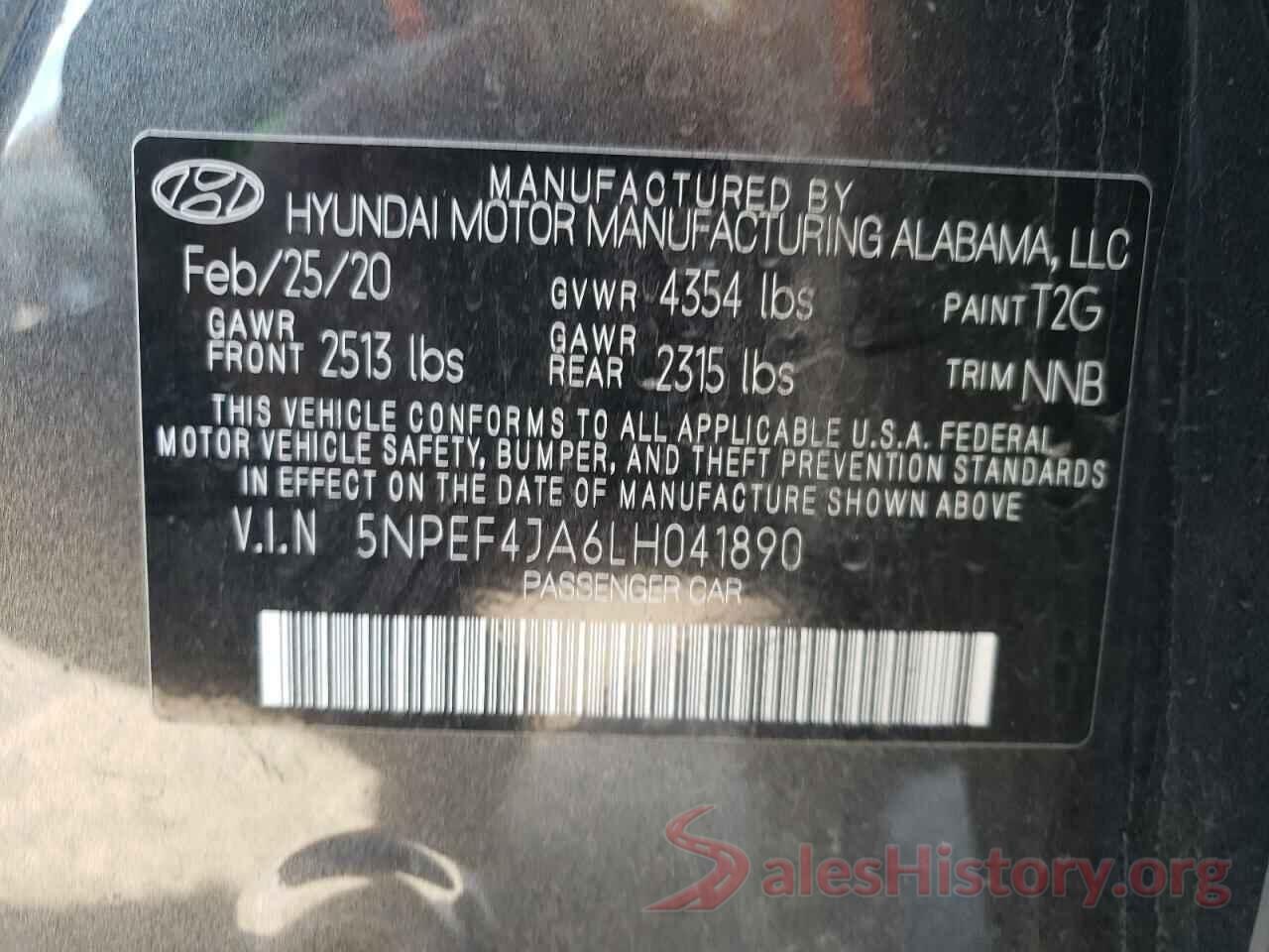 5NPEF4JA6LH041890 2020 HYUNDAI SONATA