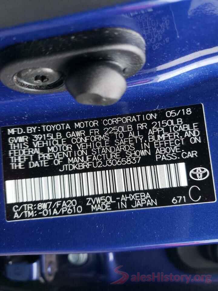 JTDKBRFU2J3065837 2018 TOYOTA PRIUS