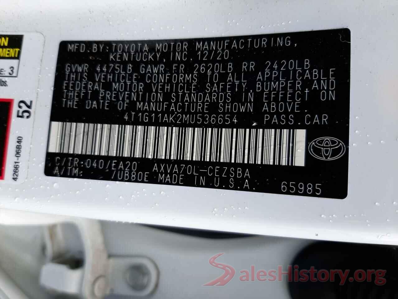 4T1G11AK2MU536654 2021 TOYOTA CAMRY