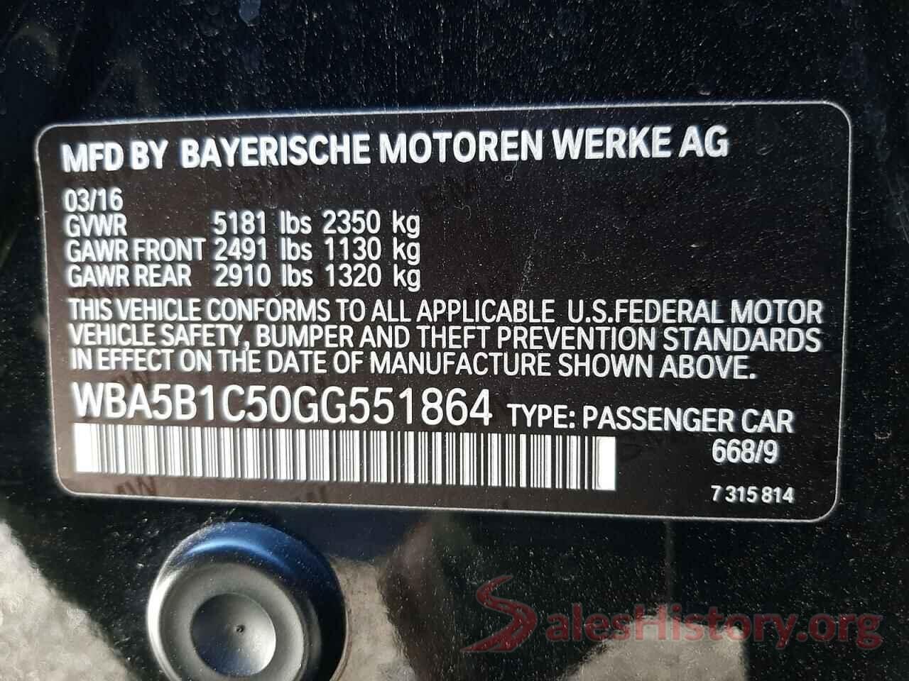 WBA5B1C50GG551864 2016 BMW 5 SERIES