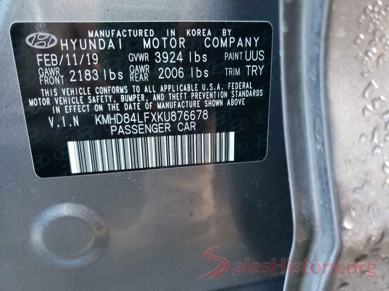 KMHD84LFXKU876678 2019 HYUNDAI ELANTRA