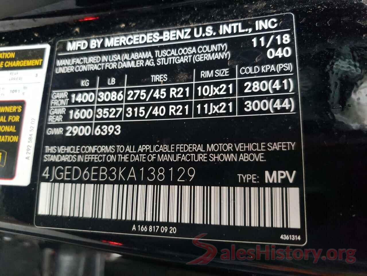 4JGED6EB3KA138129 2019 MERCEDES-BENZ GLE-CLASS