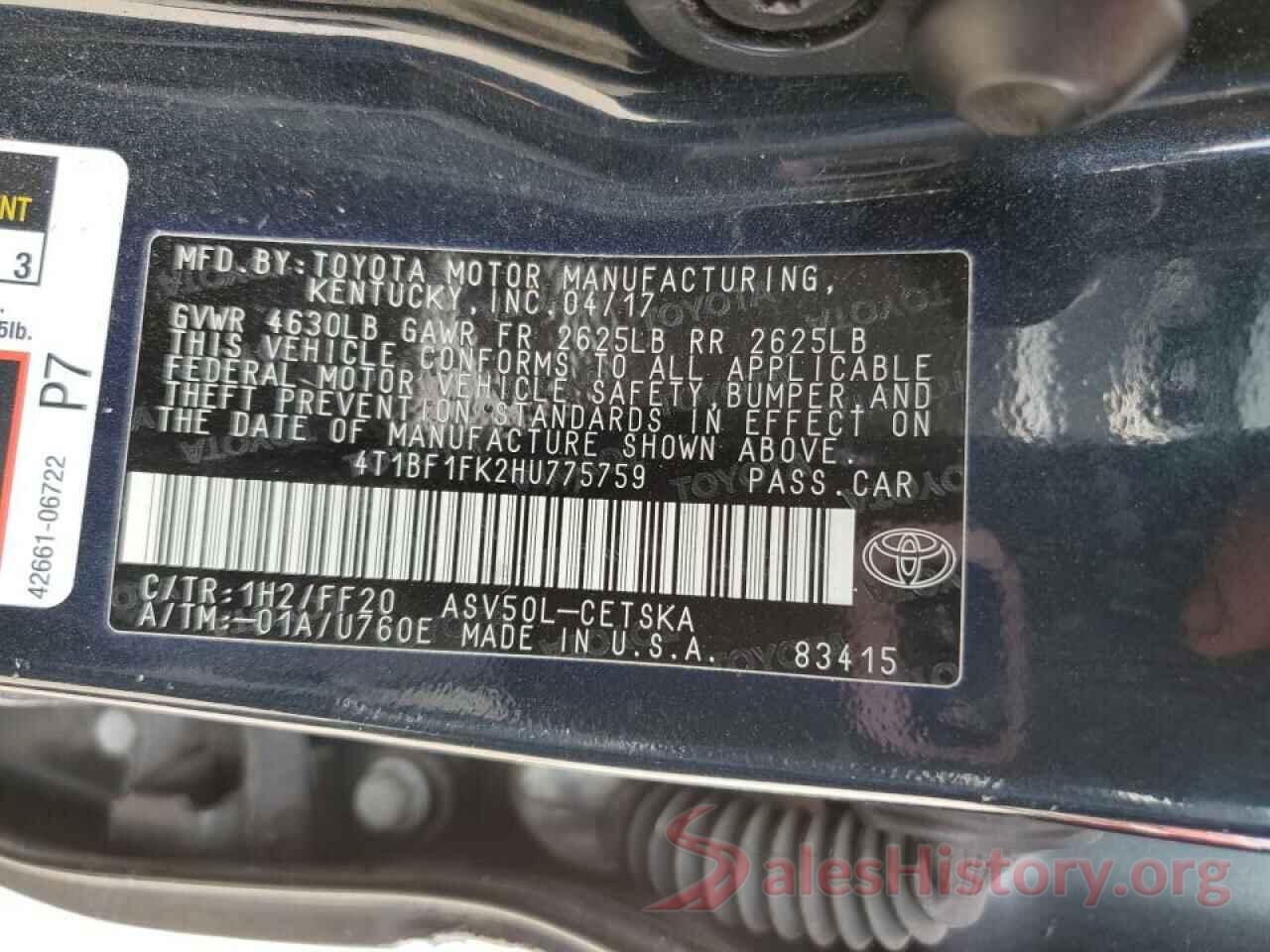 4T1BF1FK2HU775759 2017 TOYOTA CAMRY