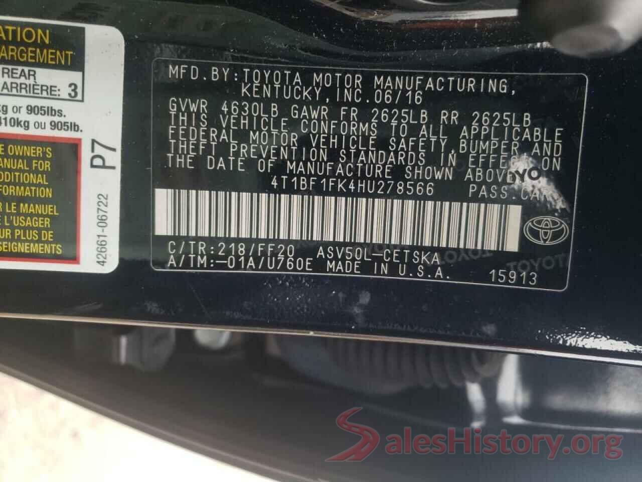 4T1BF1FK4HU278566 2017 TOYOTA CAMRY