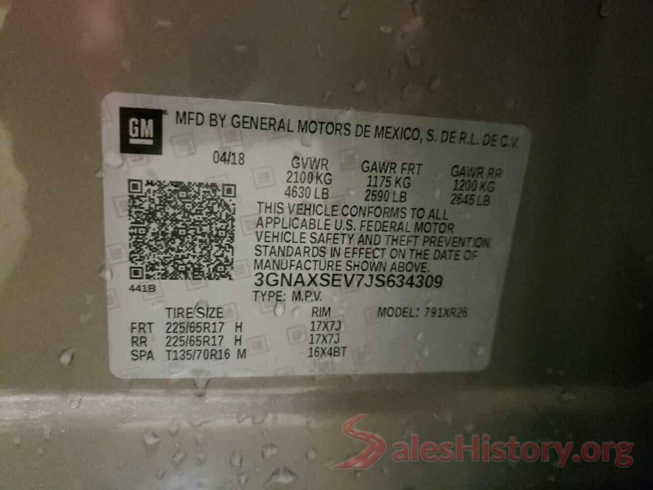 3GNAXSEV7JS634309 2018 CHEVROLET EQUINOX