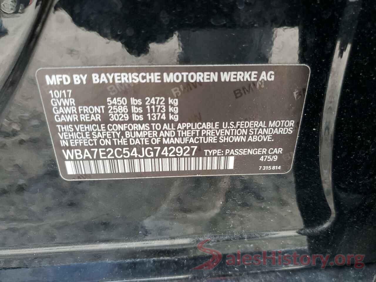 WBA7E2C54JG742927 2018 BMW 7 SERIES