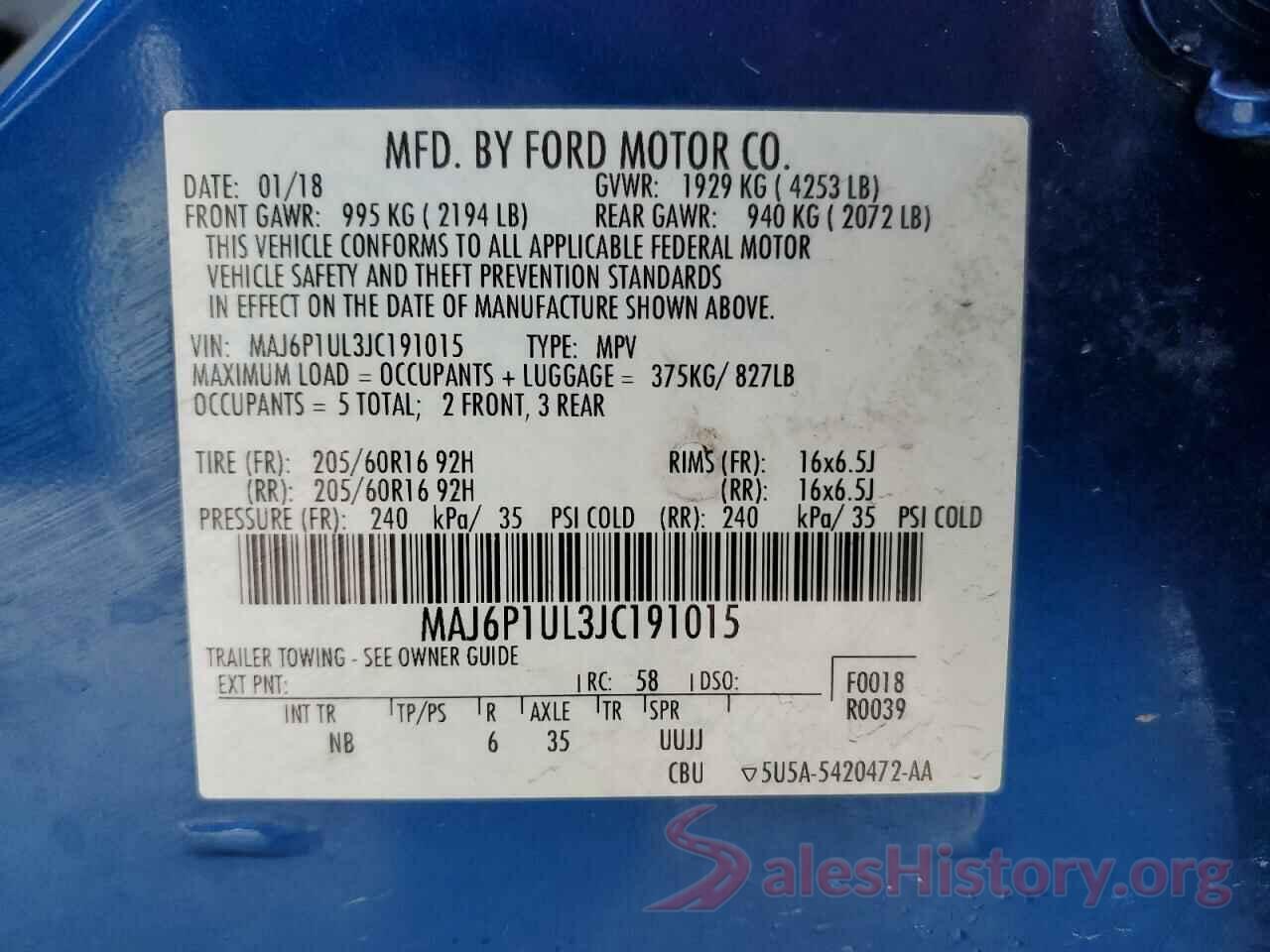 MAJ6P1UL3JC191015 2018 FORD ECOSPORT