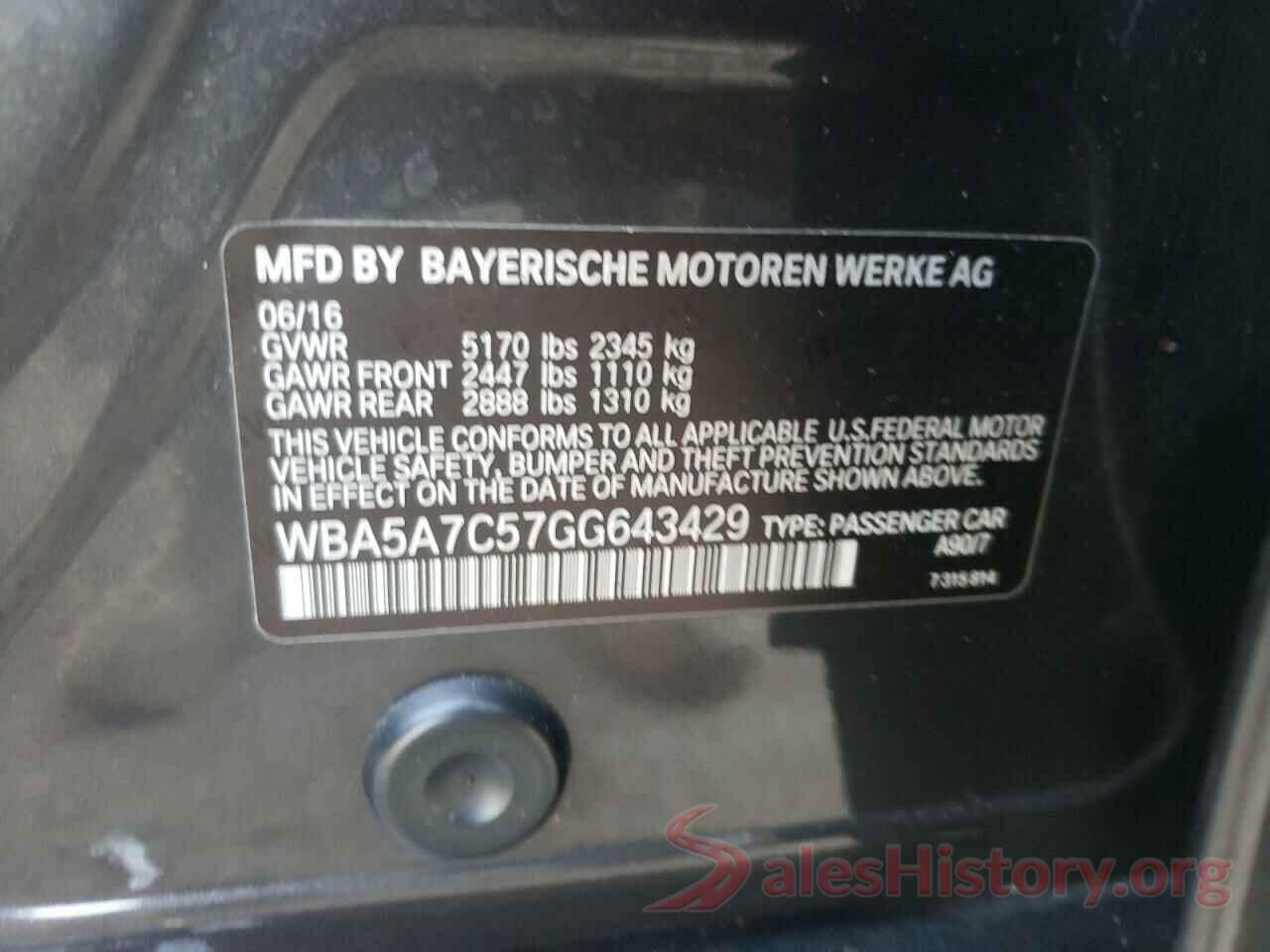 WBA5A7C57GG643429 2016 BMW 5 SERIES