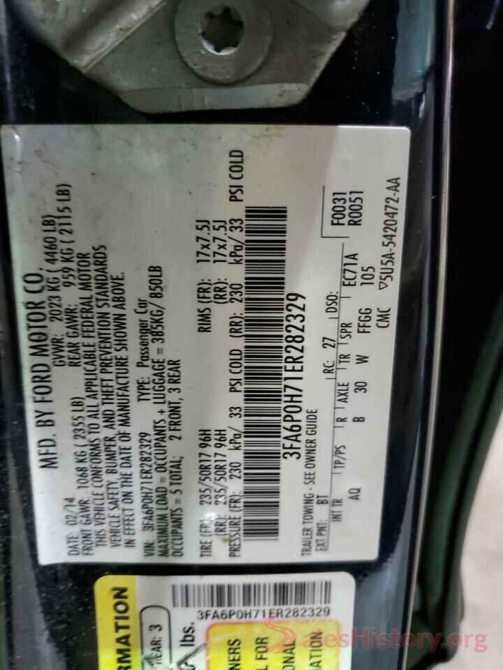 3FA6P0H71ER282329 2014 FORD FUSION