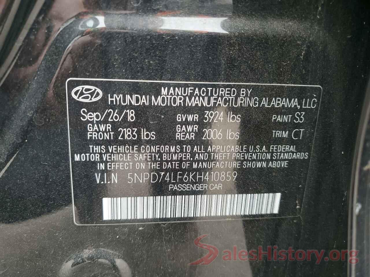 5NPD74LF6KH410859 2019 HYUNDAI ELANTRA