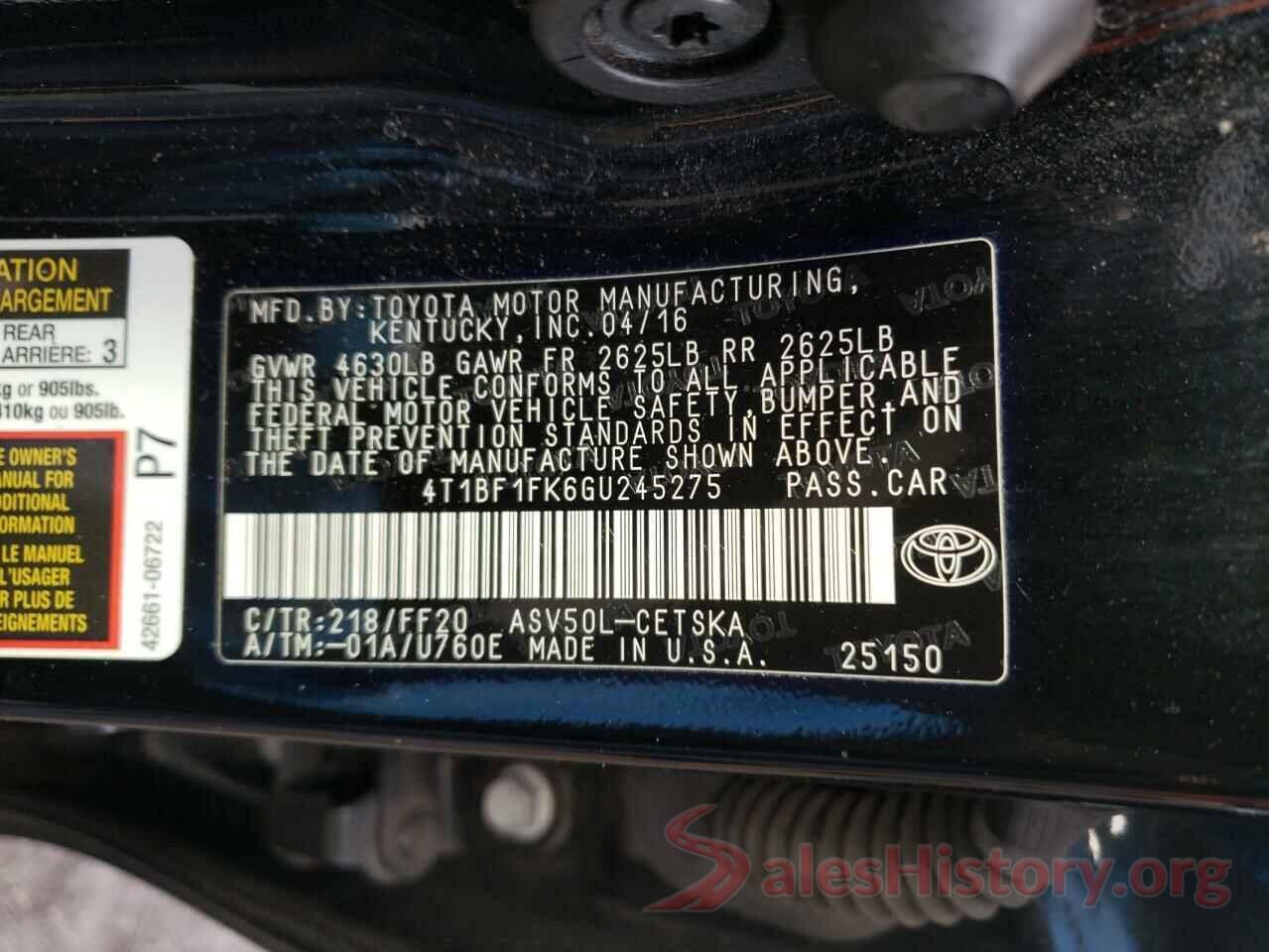 4T1BF1FK6GU245275 2016 TOYOTA CAMRY