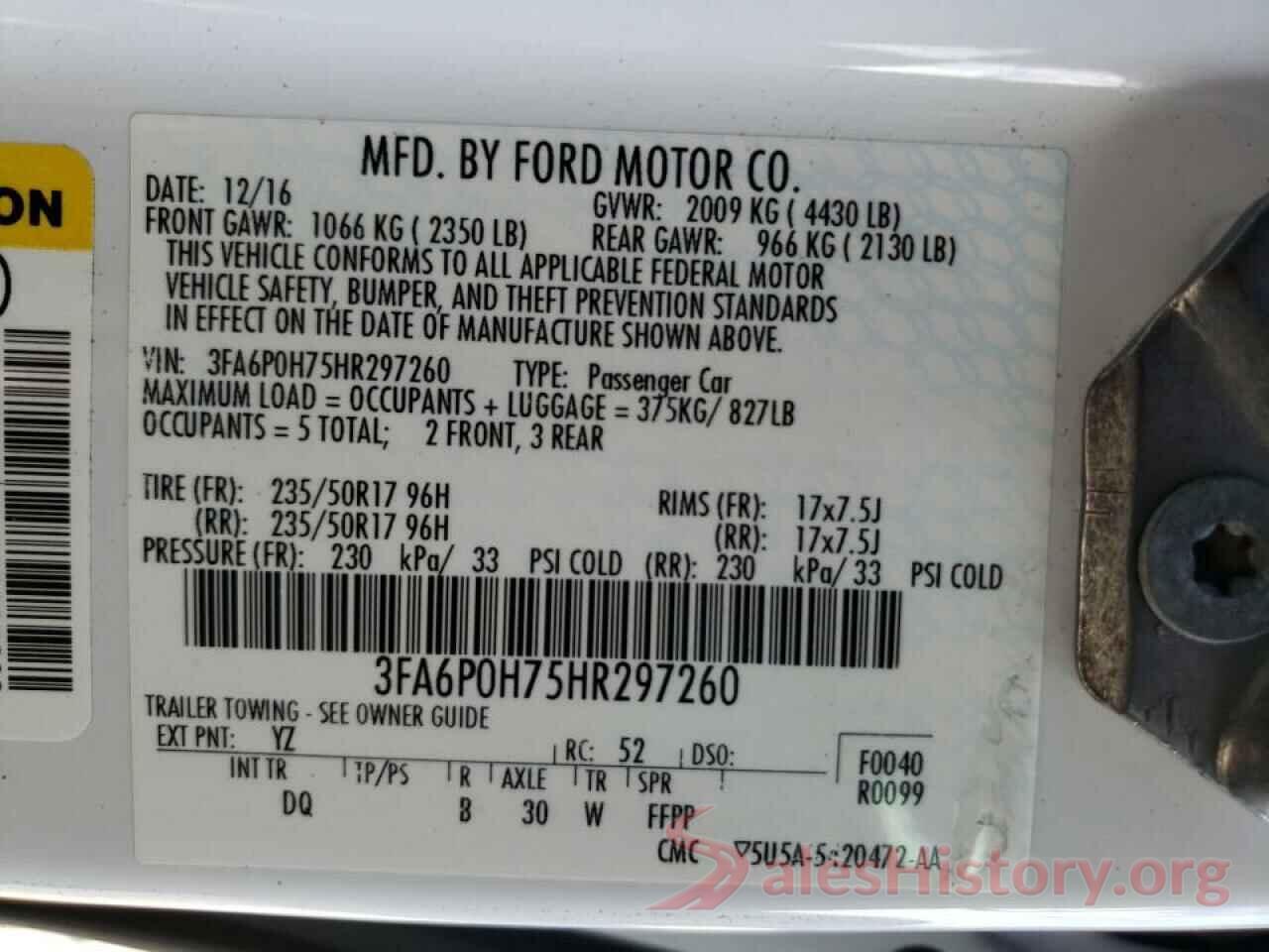 3FA6P0H75HR297260 2017 FORD FUSION