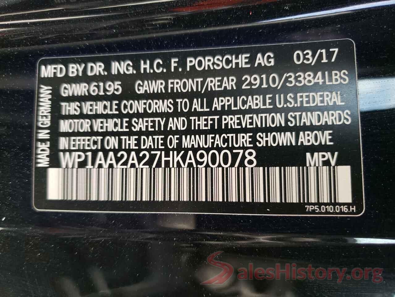 WP1AA2A27HKA90078 2017 PORSCHE CAYENNE