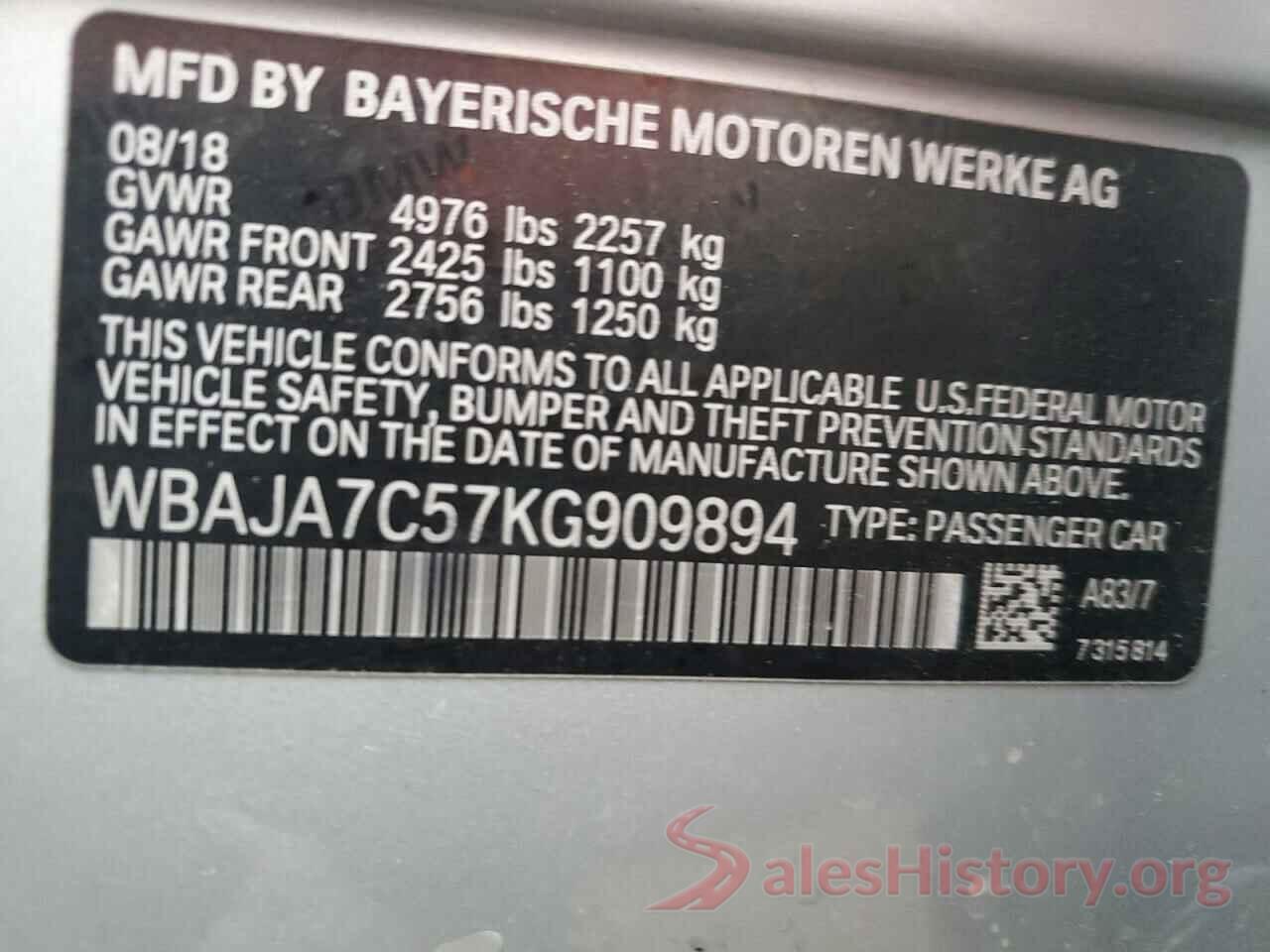 WBAJA7C57KG909894 2019 BMW 5 SERIES