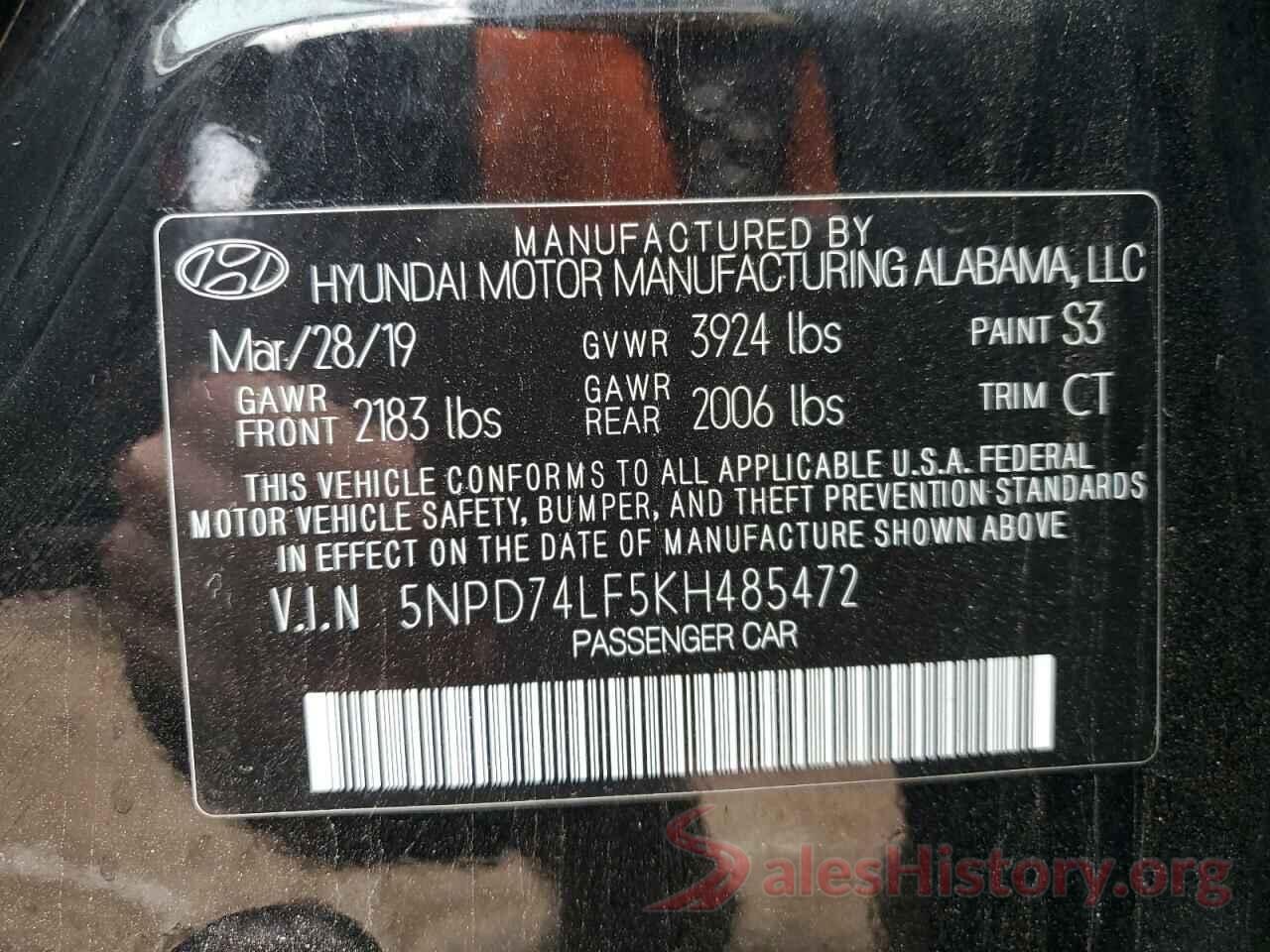 5NPD74LF5KH485472 2019 HYUNDAI ELANTRA