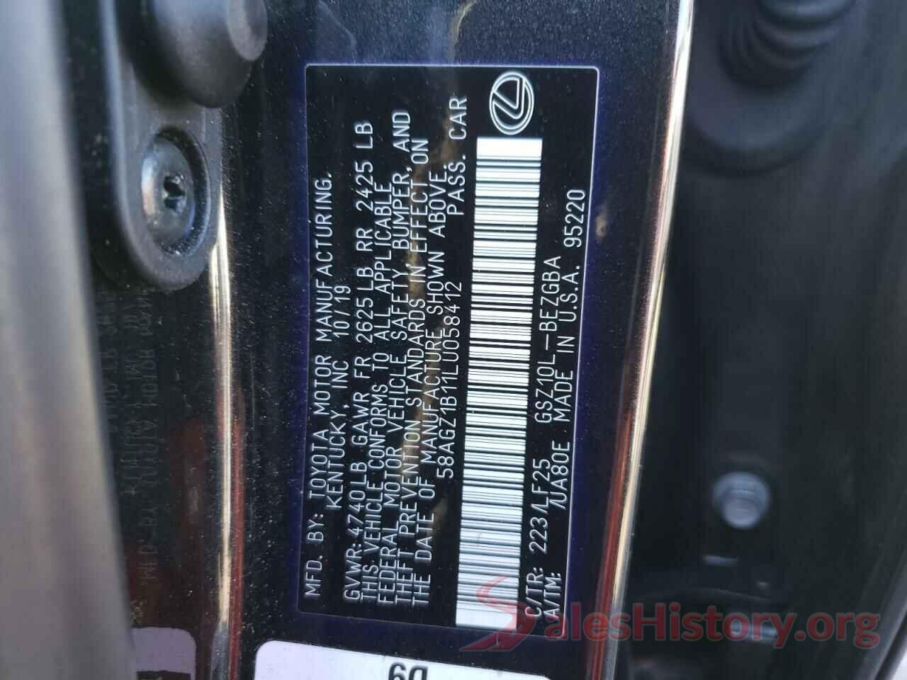 58AGZ1B11LU058412 2020 LEXUS ES350