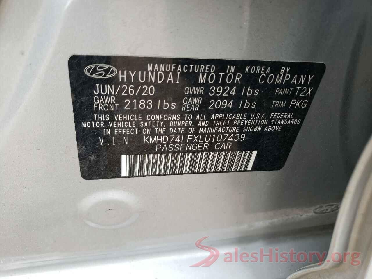 KMHD74LFXLU107439 2020 HYUNDAI ELANTRA