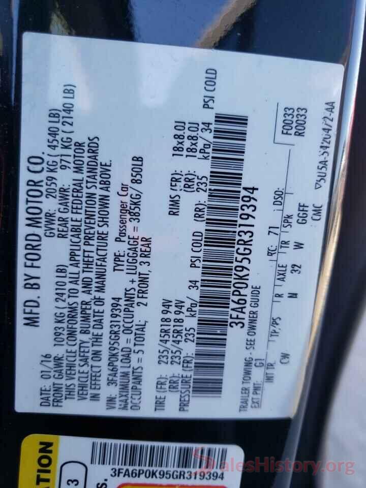 3FA6P0K95GR319394 2016 FORD FUSION