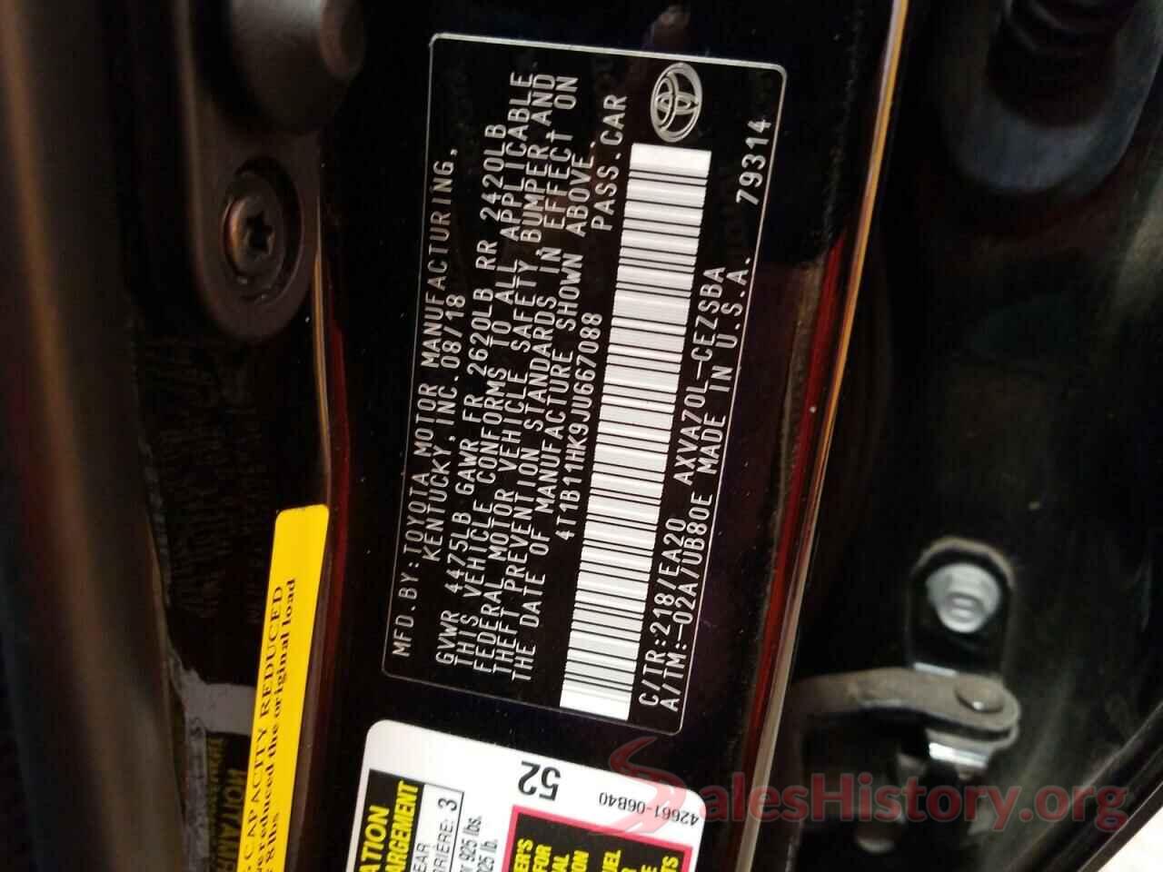 4T1B11HK9JU667088 2018 TOYOTA CAMRY