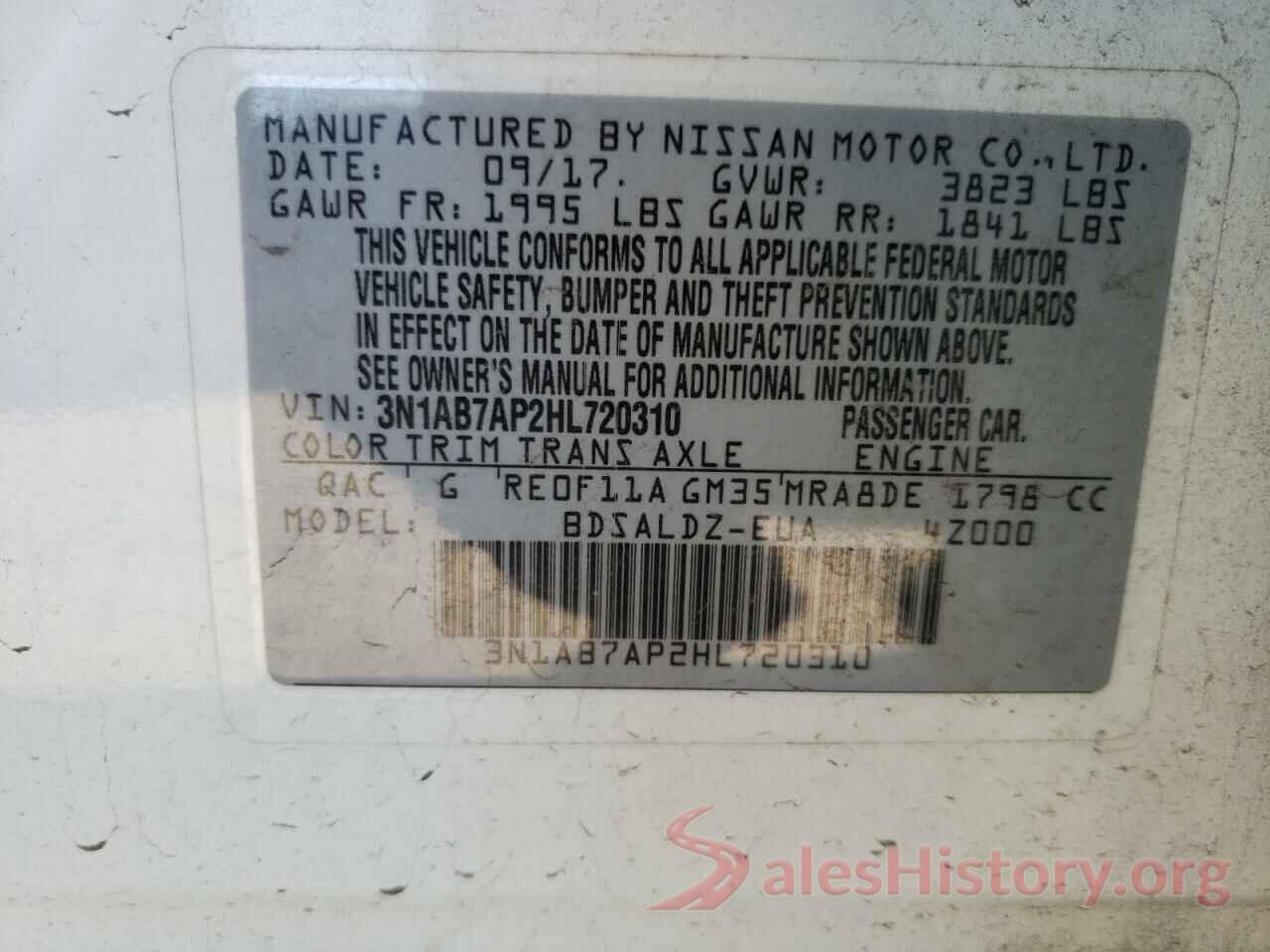 3N1AB7AP2HL720310 2017 NISSAN SENTRA