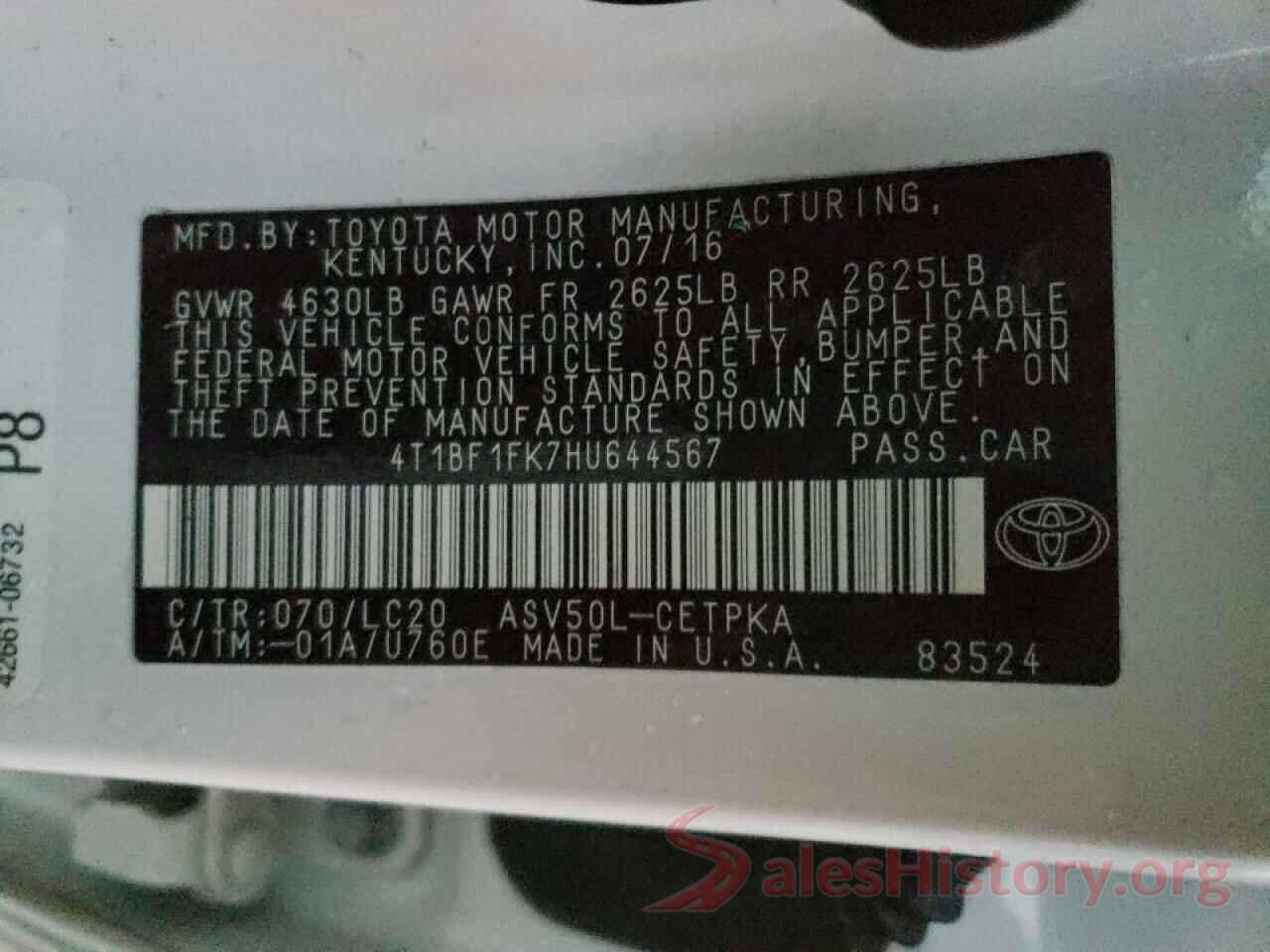 4T1BF1FK7HU644567 2017 TOYOTA CAMRY