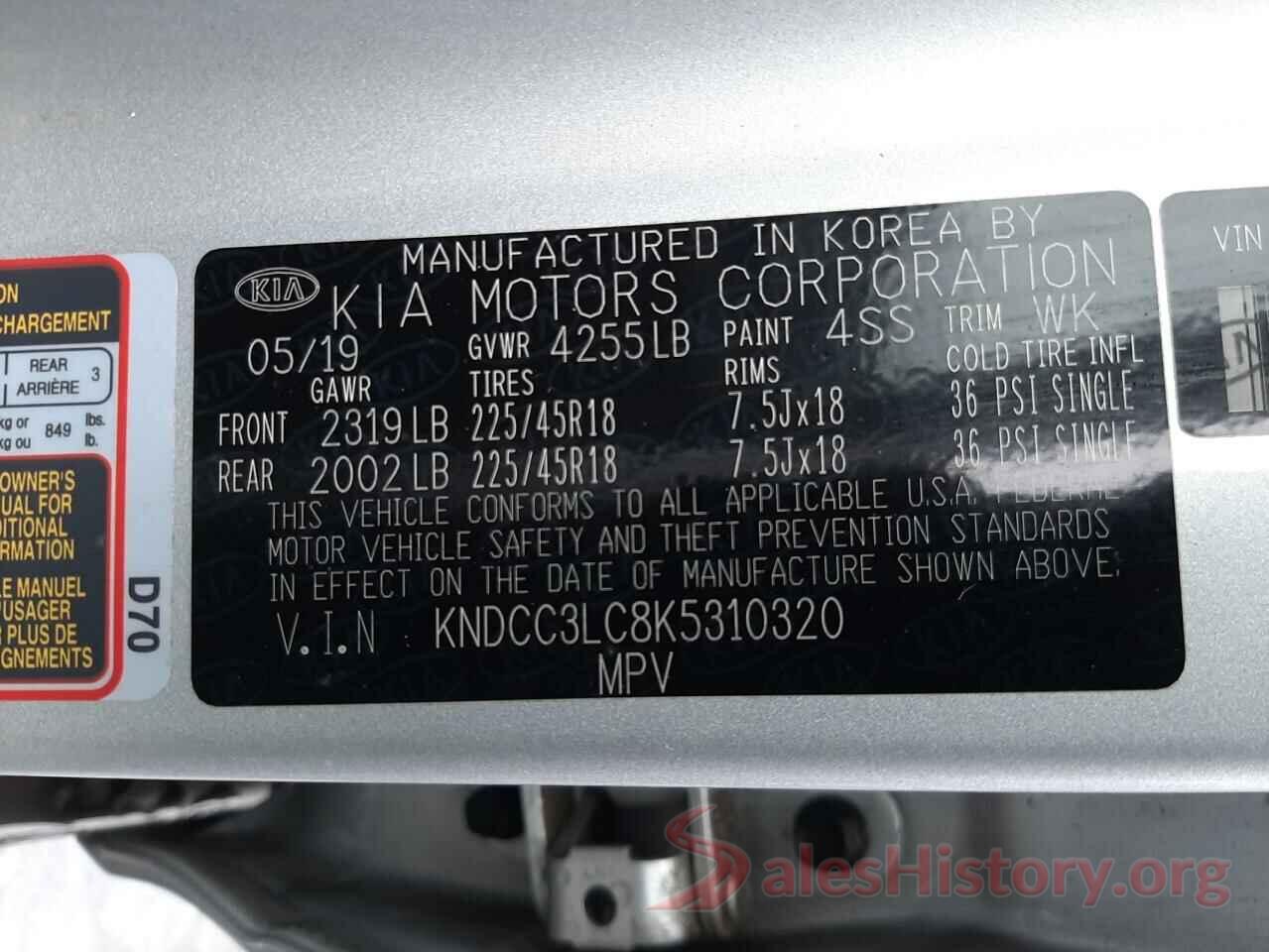 KNDCC3LC8K5310320 2019 KIA NIRO