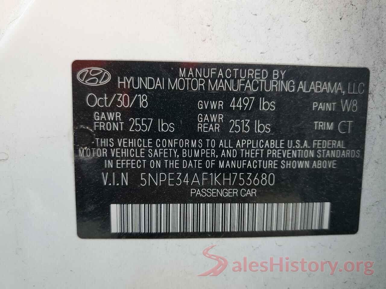 5NPE34AF1KH753680 2019 HYUNDAI SONATA