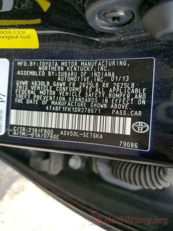 4T4BF1FK1DR278671 2013 TOYOTA CAMRY