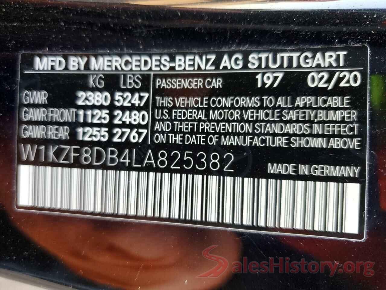 W1KZF8DB4LA825382 2020 MERCEDES-BENZ E-CLASS