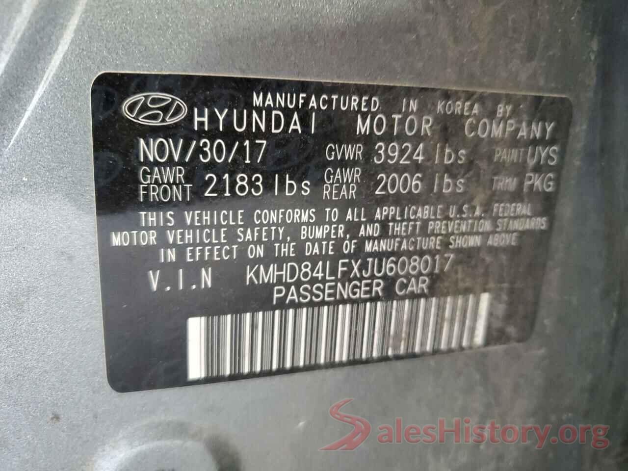 KMHD84LFXJU608017 2018 HYUNDAI ELANTRA