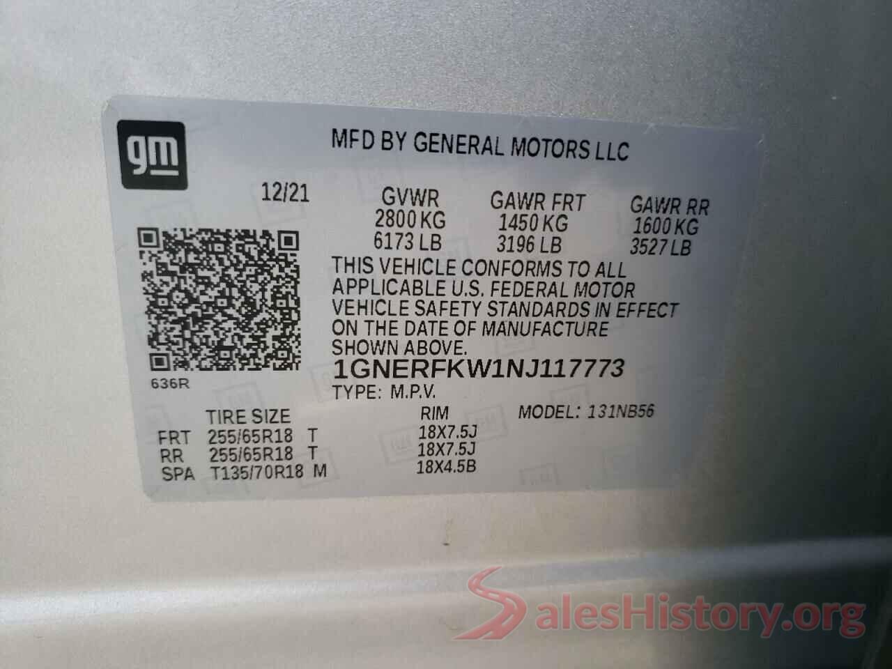 1GNERFKW1NJ117773 2022 CHEVROLET TRAVERSE