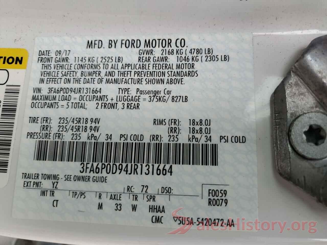 3FA6P0D94JR131664 2018 FORD FUSION