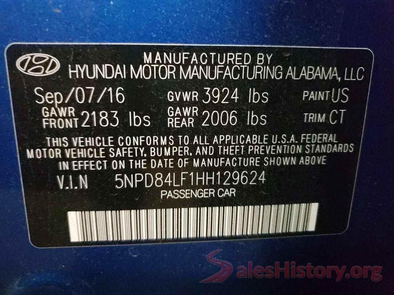 5NPD84LF1HH129624 2017 HYUNDAI ELANTRA