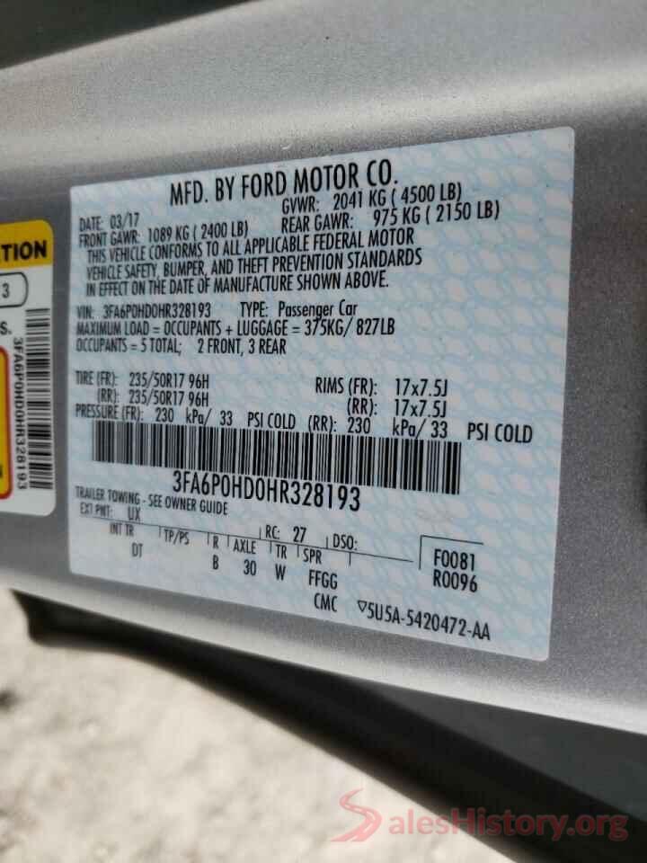 3FA6P0HD0HR328193 2017 FORD FUSION