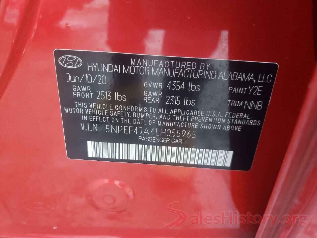 5NPEF4JA4LH055965 2020 HYUNDAI SONATA