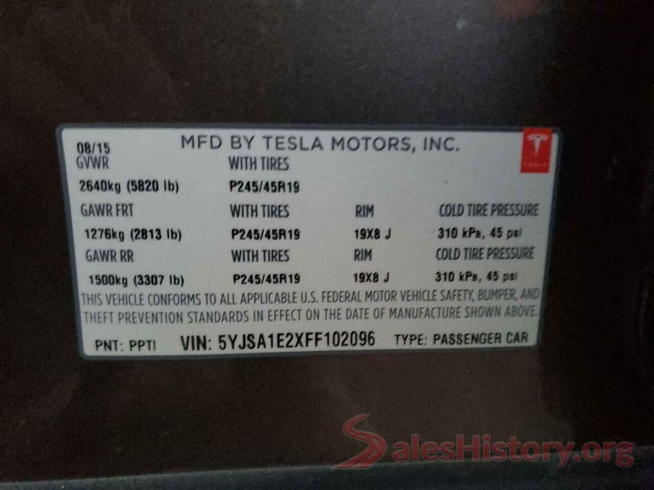 5YJSA1E2XFF102096 2015 TESLA MODEL S