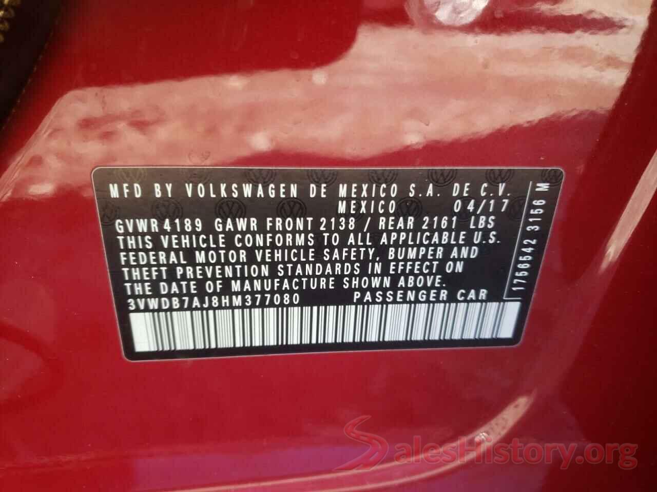 3VWDB7AJ8HM377080 2017 VOLKSWAGEN JETTA