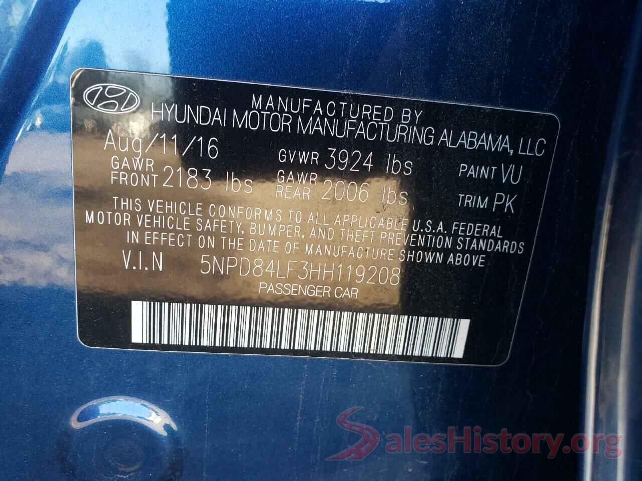 5NPD84LF3HH119208 2017 HYUNDAI ELANTRA